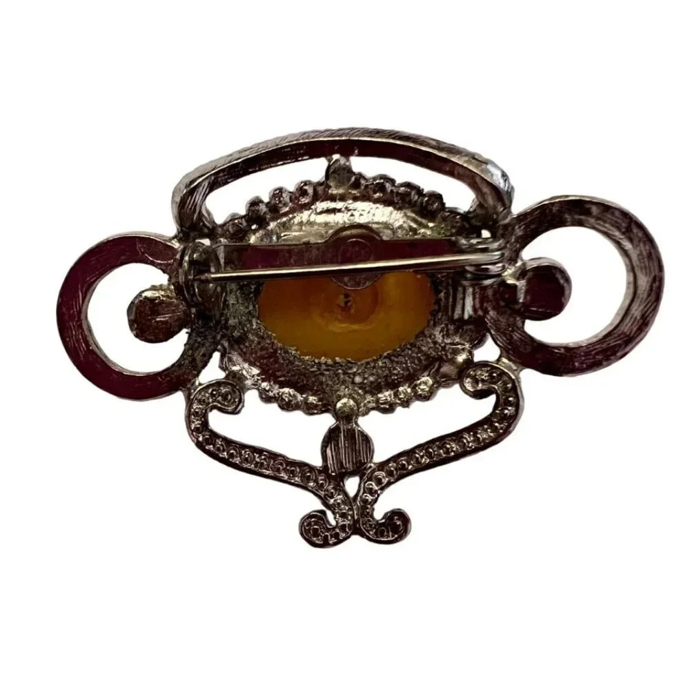 Vintage 60s-70s Faux Pearl Statement Orante Brooch Pin Silver Tone - Picture 2 of 2